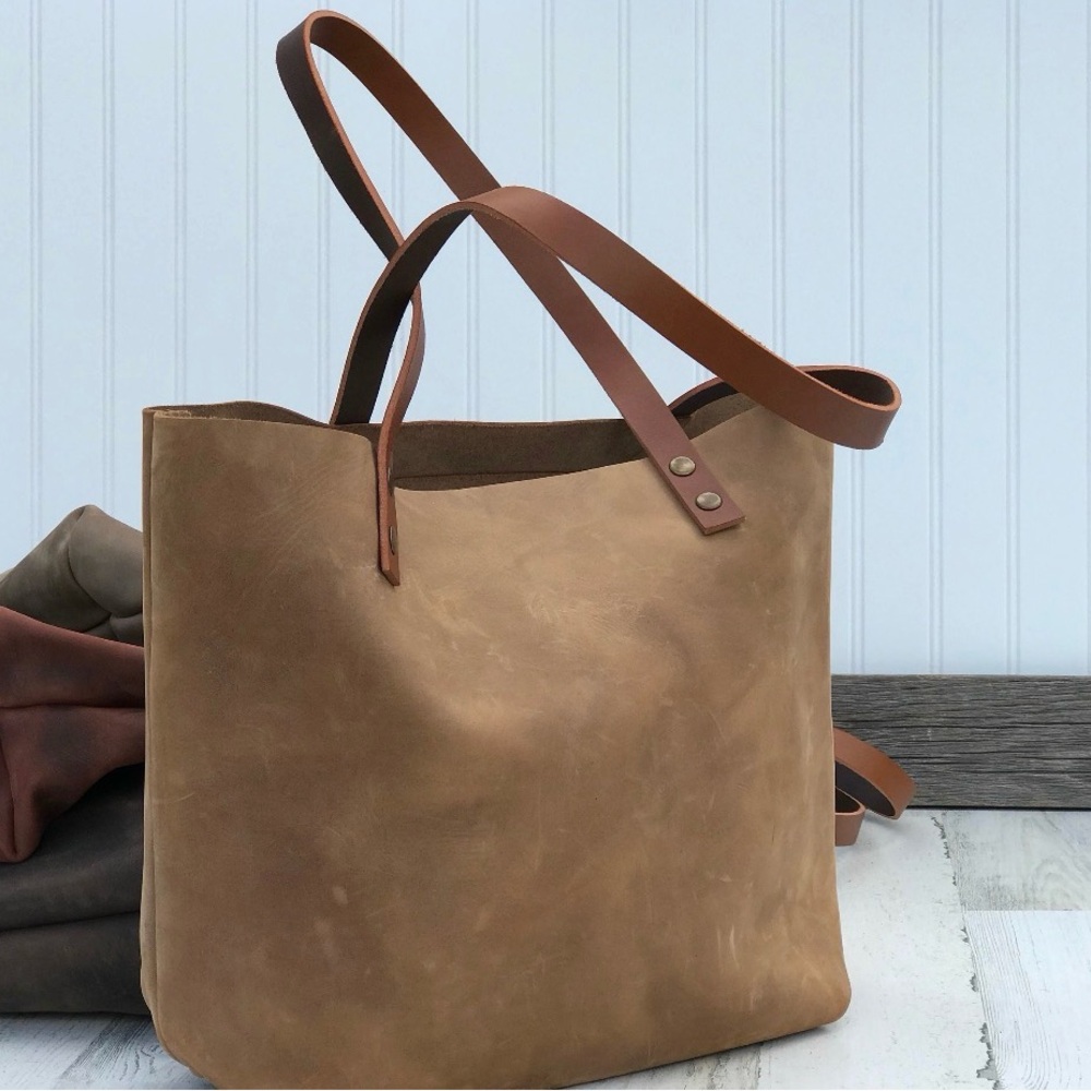 Everyday Leather Tote in Tan with Brown Straps